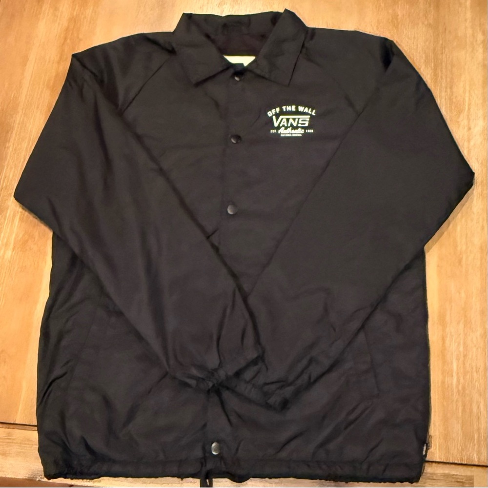 Vans Windbreaker Coach’s Jacket Skatewear Black Snap Up Fleece Lined Sz‎ M